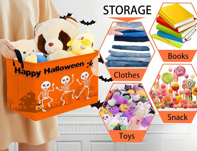 BOOHIT Large Halloween Themed Candy Gift Boo Basket for Kids Baby Personalized Adults Storage Bin Fall Decor(Orange Dance Skeleton) - Image 4